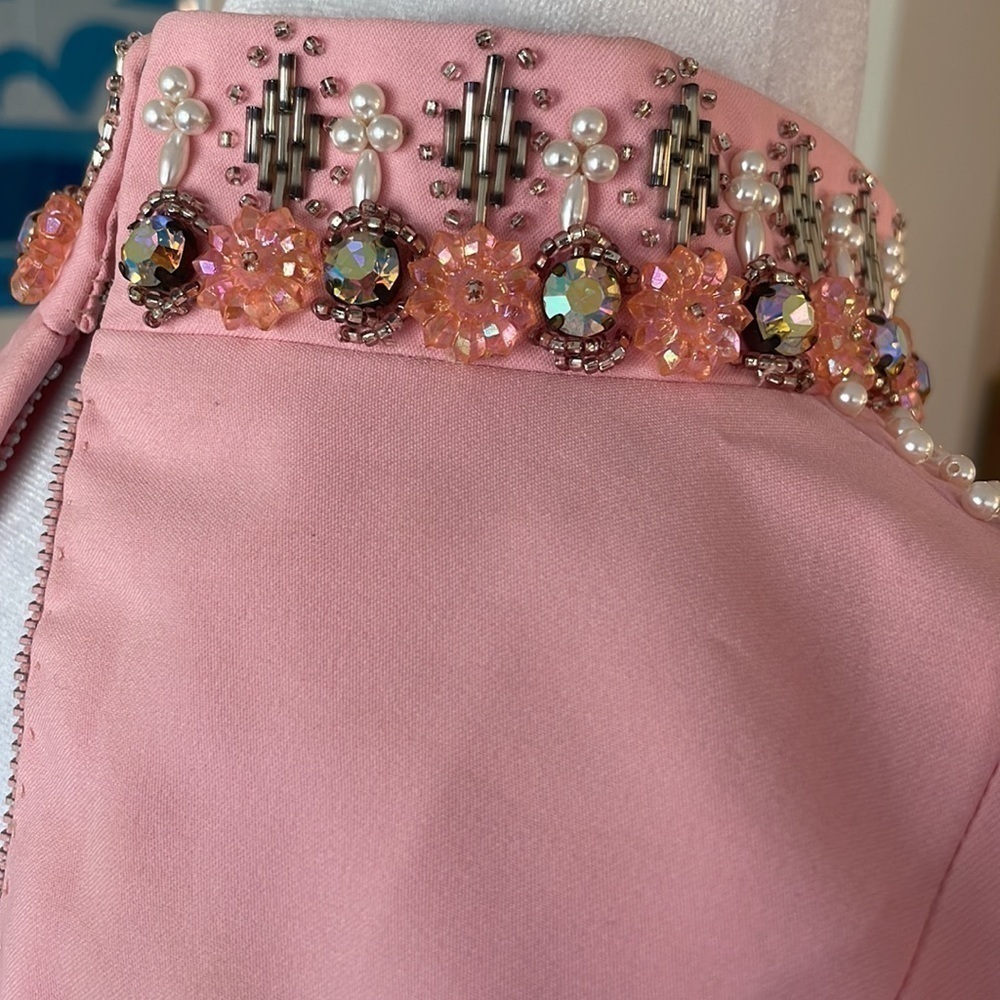 Vintage Chinese Silk Beaded Dress Pink Maxi Cheongsam Style Embellished Formal G - Picture 11 of 14